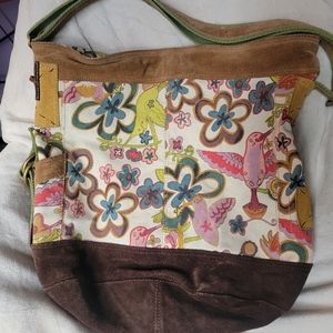 Lucky Brand floral canvas and leather bag